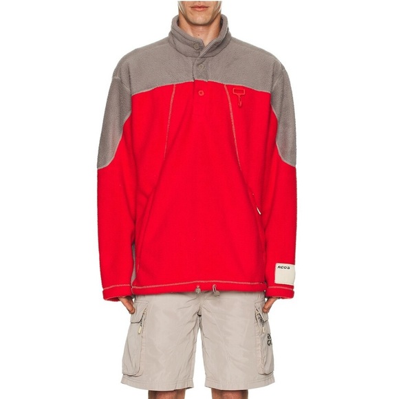 NWT RC Outdoor Supply Sherpa Fleece Collared Pullover in Red & Grey large - Picture 3 of 10